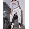 image:imageWomens Letter Print Graphic Tees Y2K Half Sleeve Elastic Waist Crew Neck Summer T ShirtsGrey