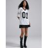 image:imageWomens Number Print Mesh Oversized Jersey Shirts Striped Trim Half Sleeve Baggy Camo Graphic TeesBlack and White