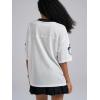 image:imageWomens Number Print Mesh Oversized Jersey Shirts Striped Trim Half Sleeve Baggy Camo Graphic TeesBlack and White