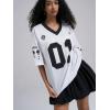 image:imageWomens Number Print Mesh Oversized Jersey Shirts Striped Trim Half Sleeve Baggy Camo Graphic TeesBlack and White