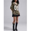 image:imageWomens Number Print Mesh Oversized Jersey Shirts Striped Trim Half Sleeve Baggy Camo Graphic TeesCamo Multicolor