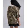 image:imageWomens Number Print Mesh Oversized Jersey Shirts Striped Trim Half Sleeve Baggy Camo Graphic TeesCamo Multicolor