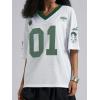 image:imageWomens Number Print Mesh Oversized Jersey Shirts Striped Trim Half Sleeve Baggy Camo Graphic TeesDark Green