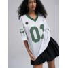 image:imageWomens Number Print Mesh Oversized Jersey Shirts Striped Trim Half Sleeve Baggy Camo Graphic TeesDark Green