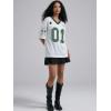 image:imageWomens Number Print Mesh Oversized Jersey Shirts Striped Trim Half Sleeve Baggy Camo Graphic TeesDark Green