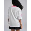 image:imageWomens Number Print Mesh Oversized Jersey Shirts Striped Trim Half Sleeve Baggy Camo Graphic TeesHot Pink