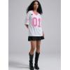 image:imageWomens Number Print Mesh Oversized Jersey Shirts Striped Trim Half Sleeve Baggy Camo Graphic TeesHot Pink