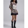 image:imageWomens Number Print Mesh Oversized Jersey Shirts Striped Trim Half Sleeve Baggy Camo Graphic TeesMulticolor