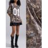 image:imageWomens Number Print Mesh Oversized Jersey Shirts Striped Trim Half Sleeve Baggy Camo Graphic TeesMulticolor