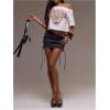 image:imageWomens Off Shoulder Letter Graphic Tees Short Sleeve Loose T Shirts Asymmetric Crop TopsWhite