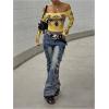 image:imageWomens Off The Shoulder Goth Graphic Tees Long Sleeve Slim Fit Y2K Crop Tops Vintage T ShirtYellow