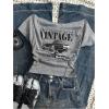 image:imageWomens Off The Shoulder Y2K Letter Graphic Tops Short Sleeve Tees Fitted Retro Vintage Summer T ShirtsLight Grey
