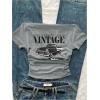 image:imageWomens Off The Shoulder Y2K Letter Graphic Tops Short Sleeve Tees Fitted Retro Vintage Summer T ShirtsLight Grey