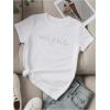 image:imageWomens Rhinestone Letter Tops Crew Neck Short Sleeve T Shirts Casual Summer TeesWhite