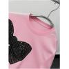 image:imageWomens Rhinestone Sequin Bowknot Graphic Tees Short Sleeve Crewneck Summer Tops Going Out T ShirtBright Pink