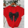 image:imageWomens Rhinestone Sequin Bowknot Graphic Tees Short Sleeve Crewneck Summer Tops Going Out T ShirtRed