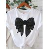 image:imageWomens Rhinestone Sequin Bowknot Graphic Tees Short Sleeve Crewneck Summer Tops Going Out T ShirtSolid White