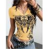 image:imageWomens Sparkly Rhinestone Goth T Shirts Short Sleeve V Neck Tight Shirt Summer Going Out Crop TopsYellow