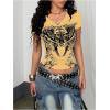 image:imageWomens Sparkly Rhinestone Goth T Shirts Short Sleeve V Neck Tight Shirt Summer Going Out Crop TopsYellow