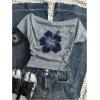 image:imageWomens Y2K Hibiscus Floral Graphic Tees Short Sleeve Ruched Off The Shoulder Tops Cute T ShirtsLight Grey