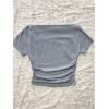 image:imageWomens Y2K Hibiscus Floral Graphic Tees Short Sleeve Ruched Off The Shoulder Tops Cute T ShirtsLight Grey