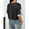 image:imageWomens Y2K Lace Mesh Jersey Shirts V Neck Short Sleeve Off The Shoulder Tops Crop Graphic TeesBlack