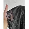 image:imageWomens Y2K Lace Mesh Jersey Shirts V Neck Short Sleeve Off The Shoulder Tops Crop Graphic TeesBlack