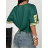 image:imageWomens Y2K Lace Mesh Jersey Shirts V Neck Short Sleeve Off The Shoulder Tops Crop Graphic TeesDark Green