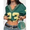 image:imageWomens Y2K Lace Mesh Jersey Shirts V Neck Short Sleeve Off The Shoulder Tops Crop Graphic TeesDark Green