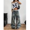 image:imageWomens Y2K Lace Mesh Jersey Shirts V Neck Short Sleeve Off The Shoulder Tops Crop Graphic TeesLight White