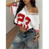 image:imageWomens Y2K Lace Mesh Jersey Shirts V Neck Short Sleeve Off The Shoulder Tops Crop Graphic TeesSolid White