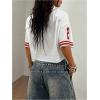 image:imageWomens Y2K Lace Mesh Jersey Shirts V Neck Short Sleeve Off The Shoulder Tops Crop Graphic TeesSolid White