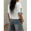 image:imageWomens Y2K Lace Mesh Jersey Shirts V Neck Short Sleeve Off The Shoulder Tops Crop Graphic TeesWhite