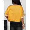 image:imageWomens Y2K Lace Mesh Jersey Shirts V Neck Short Sleeve Off The Shoulder Tops Crop Graphic TeesYellow