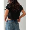 image:imageWomens Y2K Short Sleeve Crop T Shirts Striped Letter Graphic Tees Music Festival Crop TopsBlack