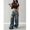 image:imageWomens Y2K Short Sleeve Crop T Shirts Striped Letter Graphic Tees Music Festival Crop TopsBlack