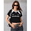 image:imageWomens Y2K Short Sleeve Crop T Shirts Striped Letter Graphic Tees Music Festival Crop TopsBlack White