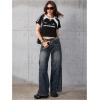 image:imageWomens Y2K Short Sleeve Crop T Shirts Striped Letter Graphic Tees Music Festival Crop TopsBlack White