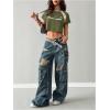 image:imageWomens Y2K Short Sleeve Crop T Shirts Striped Letter Graphic Tees Music Festival Crop TopsGreen