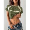 image:imageWomens Y2K Short Sleeve Crop T Shirts Striped Letter Graphic Tees Music Festival Crop TopsGreen