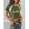 image:imageWomens Y2K Short Sleeve Crop T Shirts Striped Letter Graphic Tees Music Festival Crop TopsGreen