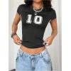 image:imageWomens Y2K Sporty Jersey Shirts V Neck Sleeve Tight Cropped Tees Street Graphic Summer TopBlack