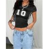 image:imageWomens Y2K Sporty Jersey Shirts V Neck Sleeve Tight Cropped Tees Street Graphic Summer TopBlack