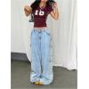 image:imageWomens Y2K Sporty Jersey Shirts V Neck Sleeve Tight Cropped Tees Street Graphic Summer TopBurgundy