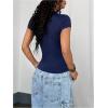 image:imageWomens Y2K Sporty Jersey Shirts V Neck Sleeve Tight Cropped Tees Street Graphic Summer TopDeep Blue