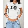 image:imageWomens Y2K Sporty Jersey Shirts V Neck Sleeve Tight Cropped Tees Street Graphic Summer TopWhite
