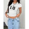 image:imageWomens Y2K Sporty Jersey Shirts V Neck Sleeve Tight Cropped Tees Street Graphic Summer TopWhite