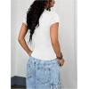 image:imageWomens Y2K Sporty Jersey Shirts V Neck Sleeve Tight Cropped Tees Street Graphic Summer TopWhite