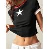 image:imageWomens Y2K Star Patched Crop Tee Tops Short Sleeve Ribbed Summer Vintage Tight ShirtBlack