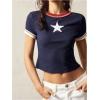 image:imageWomens Y2K Star Patched Crop Tee Tops Short Sleeve Ribbed Summer Vintage Tight ShirtBlue